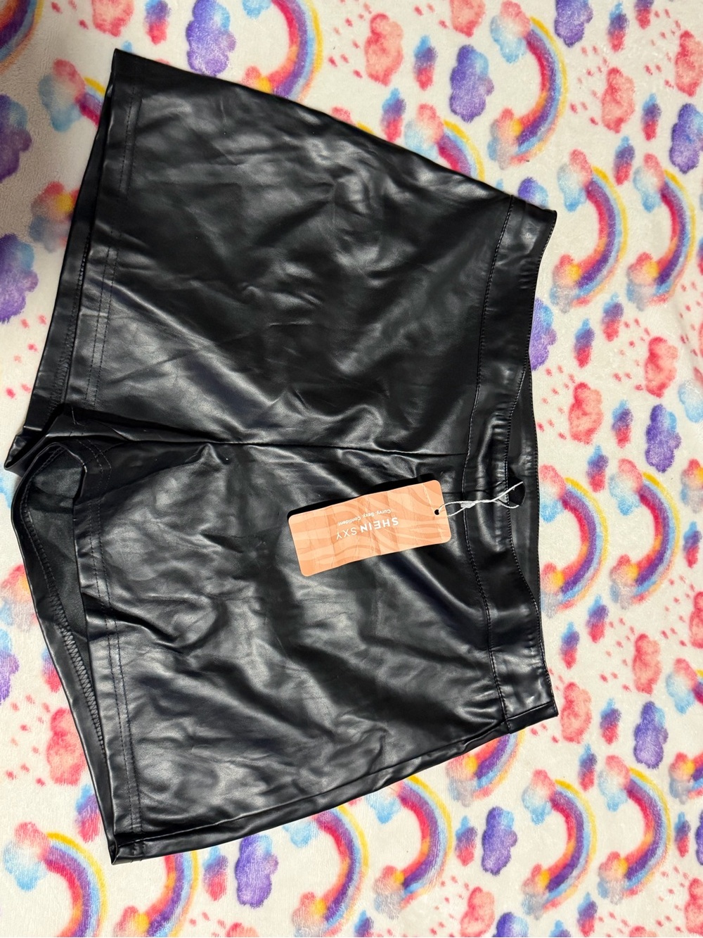 SHEIN Black High-Waist Faux Leather Shorts